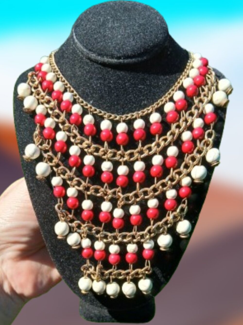 boho tribal festival Bollywood hippie Egyptian revival necklace gold tone metal